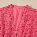 Coral Floral Lace Overlay Zip Up V Neck Smocked Waist Sleeveless Dress - Foto 4