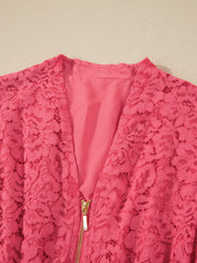 Robe sans manches en dentelle florale corail à fermeture éclair, encol en V et taille smock - Miniatuur
