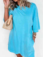 Lyseblå løs casual T-shirt minikjole med drop shoulder - Miniatuur