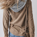 Black Hooded Drawstring Pockets Corduroy Shacket - Damesmode Afbeelding 5 - Foto 5