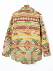 Yellow Western Aztec Print Button Flap Pocket Shacket - Miniatuur