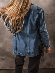 Black Side Pockets Lapel Collar Denim Jacket - Women's Fashion Image 5 - Miniatuur
