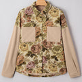 Khaki Floral Waffle Knit Patchwork Brusttaschen, geknöpfte Jacke - Foto 4