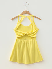 Yellow Cream Daring Back Cutout Active Mini Dress with Shorts - Miniatuur