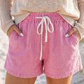 Lyserøde stribede elastik i talje afslappede denimshorts - Foto 1