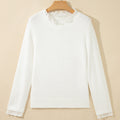 White Lace Trim Neck Cuff Patchwork Long Sleeve Pullover Sweater - Foto 5