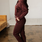 Chicory Coffee Button Drawstring Cropped Hoodie Jogger 2pcs Set - Thumbnail