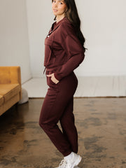 Chicory Coffee Button Kordelzug, geschnittener Hoodie Jogger 2 Stück Set - Miniatuur