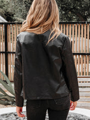 Veste carrée à front boutonné en imitation cuir noir - Damesmode Afbeelding 2 - Miniatuur