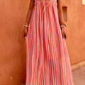 Pink Stripe Ruffled Straps Ribbon Knot Flowy Vacation Maxi Dress - Foto 1