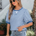 Orange Stripe Short Bubble Sleeve T Shirt - Foto 6