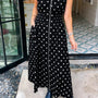 Schwarzer Polka-Punkt-Mustermuster mit kontrastierendem Pading-V-Ausschnitt ärmellosem Kleid