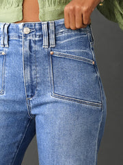 Jeans taille haute à jambes droites amples et larges bleu crépuscule - Miniatuur
