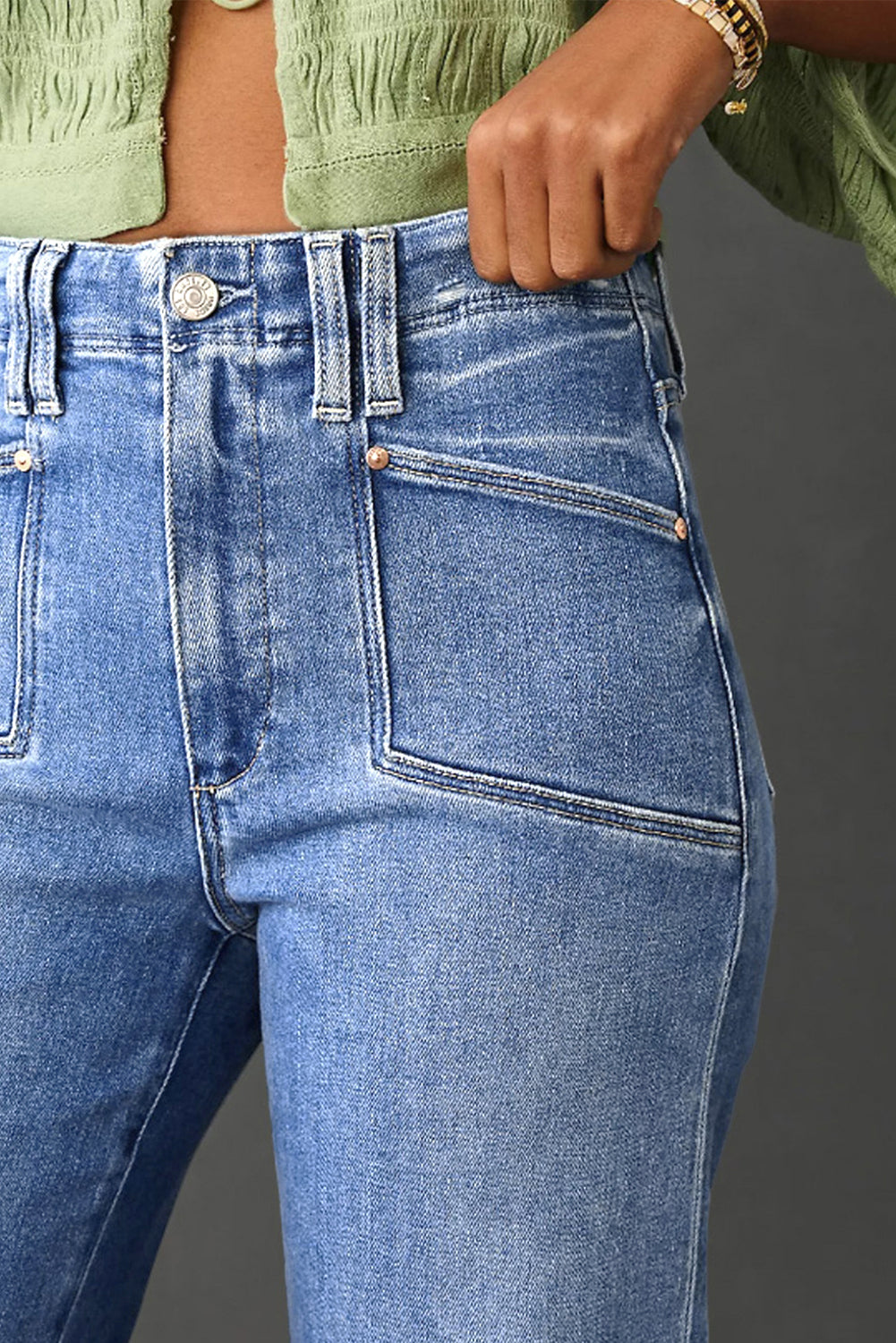 Jeans taille haute à jambes droites amples et larges bleu crépuscule