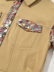 Veste boutonnée en tricot fleural en maille kaki - Miniatuur