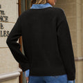 Black Denim Patchwork Collar Cuffed Casual Sweater - Damesmode Afbeelding 5 - Foto 5