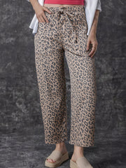 Khaki-Leopardenmuster mit Kordelzug und elastischem Bundbund, taschenförmige Barrel-Jeans - Miniatuur