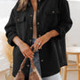 Zwart Effen Textured Flap Zakken Buttoned Shacket