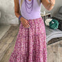 Purple Ribbed V Neck Tank Floral Contrast Patchwork Long Dress