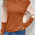 Gold Flame Contrast-Farbe, gerippter Patchwork-Hoodie mit gekreuztem Pullover-Neck - Foto 4