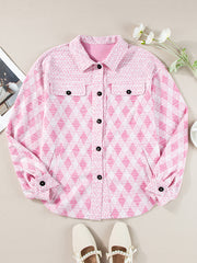 Delicacy Geometric Print Textured Flap Detail Shacket with Pocket - Miniatuur