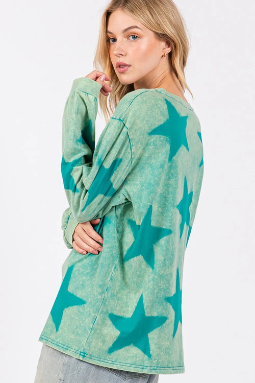 SAGE + FIG Mineral Wash Star Pattern T-Shirt - Detail