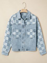 Beau Blue Denim kariertes Patchwork Damen-Casual-Jacke – Damesmode Afbeelding 4 - Miniatuur
