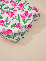 Mehrfarbiges süßes Blumenmuster, gestreiftes Farbblock-Kurzkleid - Miniatuur