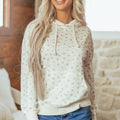 Weißer Pullover mit floralem Muster und Rippenkordel und Saum, langärmliger Hoodie - Foto 4