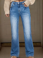 Ashleigh Blue Acid Washed Straight Leg Full Length Casual Jeans – Damesmode Afbeelding 4 - Miniatuur