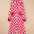 Rout karéiert Print hallef Reißverschluss Hoodie locker Hosen Set - Foto 6