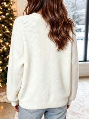 White Christmas Wreath Pattern Round Neck Casual Sweater - Miniatuur