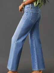 Jeans taille haute à jambes droites amples et larges bleu crépuscule - Miniatuur