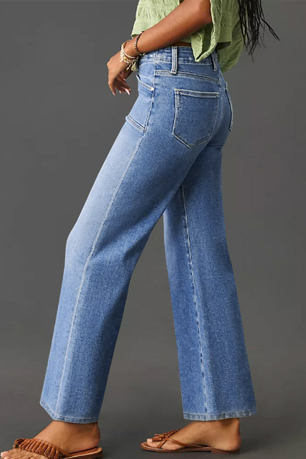 Jeans taille haute à jambes droites amples et larges bleu crépuscule