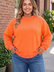Dirty blue Polka Dot Patchwork Round Neck Plus Size Sweatshirt - Miniatuur