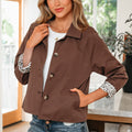 Dark Brown Collared Buttoned Leopard Liner Patchwork Chic Jacket - Foto 4