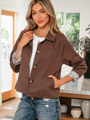 Giacca Patchwork Chic con colletto marrone scuro con colletto e bottoni in forma di leopardo - Miniatuur