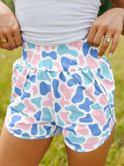 Grüne Tarnmuster Athleisure-Shorts mit hohem Taille - Miniatuur