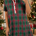 Green Plaid Button Front Short Sleeve Shift Dress - Foto 4