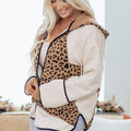 Brown Leopard Star Hooded Patchwork Contrast Piping Open Front Jacket - Damesmode Afbeelding 3 - Foto 3