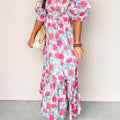 Rotes, elegantes Blumenkleid mit Puffärmeln und Midi-Kleidung - Foto 4