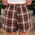Brown Plaid Button Front Elastic Waist Shorts - Damesmode Afbeelding 2 - Foto 2