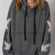 Kolgrå Star Patchwork Contrast Stitching Mineral Wash Kangaroo Zakken Vintage hoodie