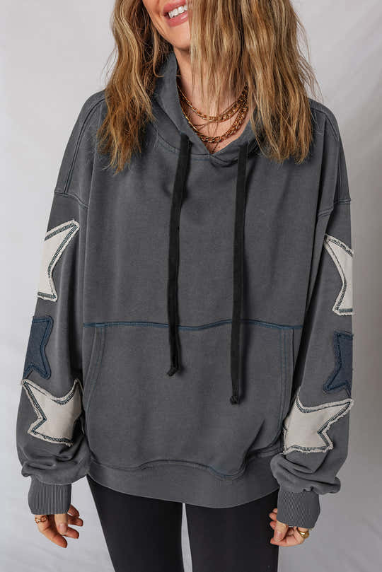 Sweat à capuche vintage Kangaroo Vintage Patchwork Étoile Étoile Gris Carbone