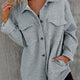 Grijs Retro Quilted Flap Zakken Knoop Shacket