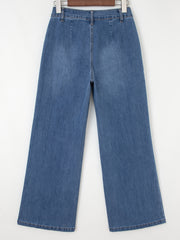 Jeans Ashleigh Blue à multiples boutons, taille haute et jambes larges avec poches - Damesmode Afbeelding 4 - Miniatuur