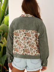 Veste Dearlovers Sage Green Sage Style chemise à motifs de fleurs retro à motifs de patchwork - Miniatuur