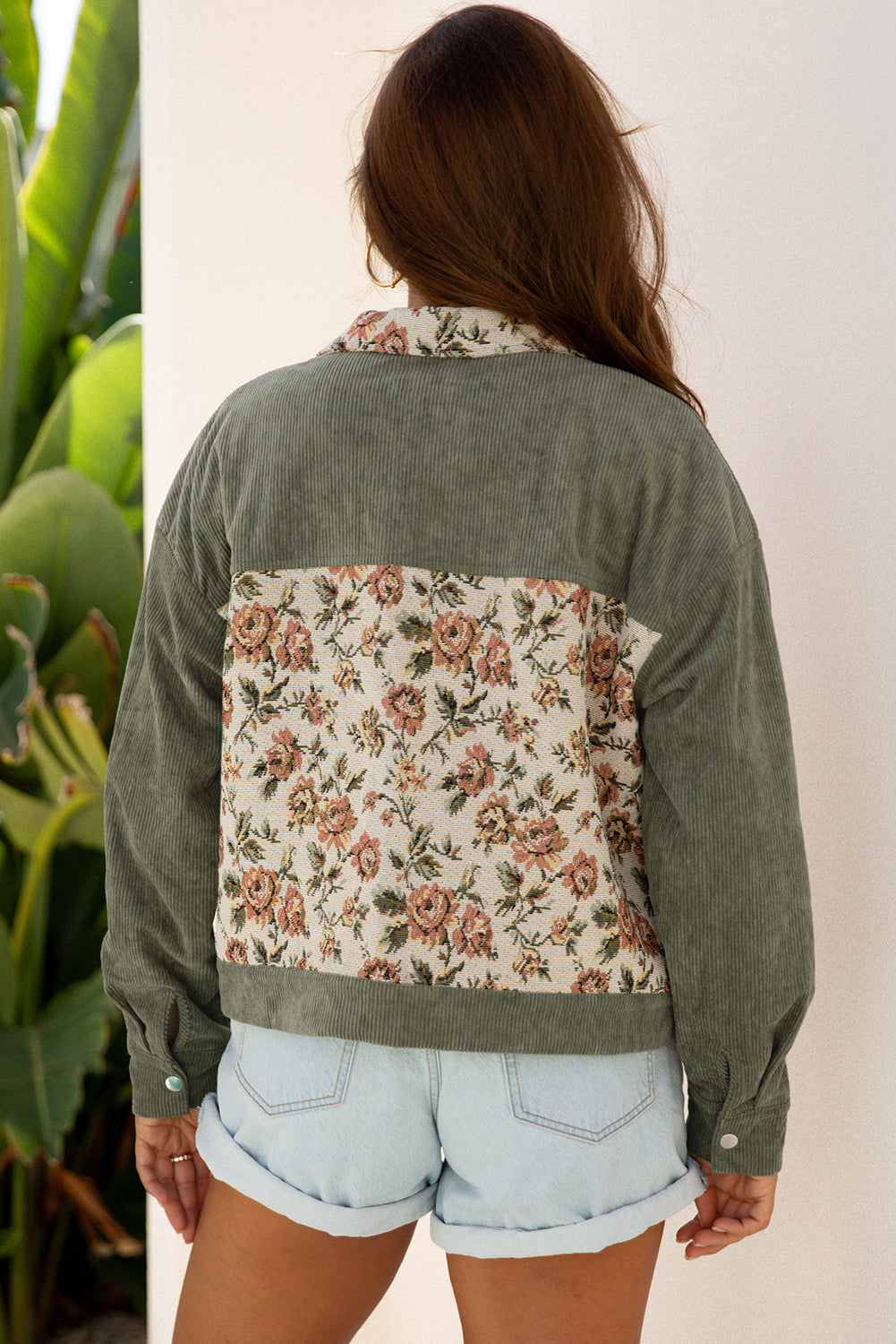 Veste Dearlovers Sage Green Sage Style chemise à motifs de fleurs retro à motifs de patchwork