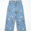 Himmelblo retro Blummenmuster mat ausgefranstem Saum Shift-Jeans - Foto 4