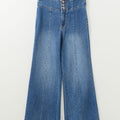 Coffee High Waist Button Fly Seamed Raw Hem Flare Jeans - Foto 6